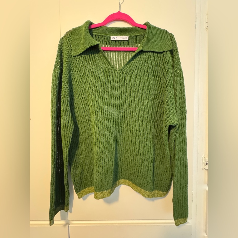 Zara V-Neck Green Sweater for Women